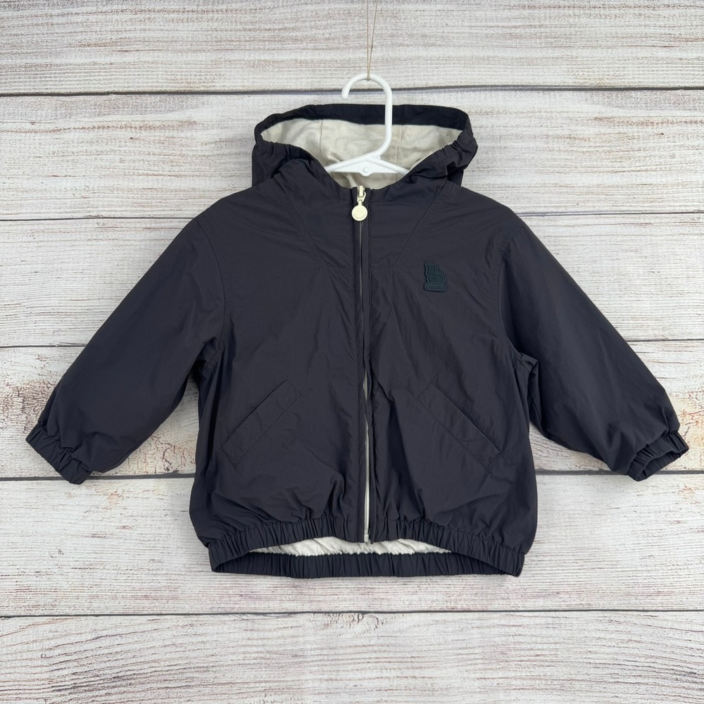 Bonpoint Windbreaker Jacket Kids Size 2A Dark Gray Hooded Full Zip S03YOUW00100